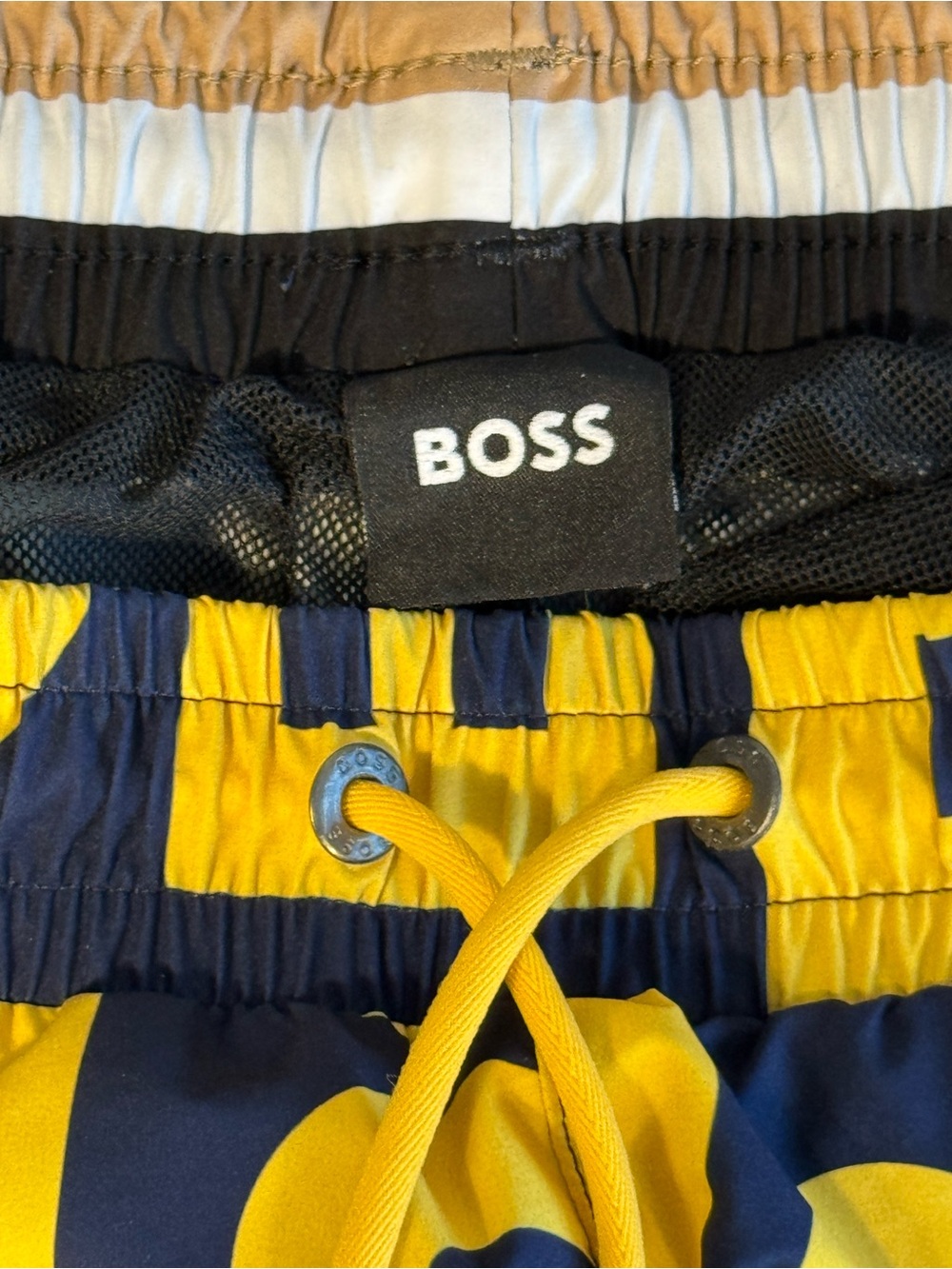 Hugo Boss BOSS Yellow Navy Designer Swim Trunks DrawstringSize L - Picture 3 of 4